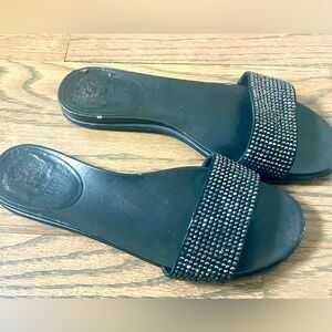 Vince Camuto flat sandal. Black with rhinestones. Size 6